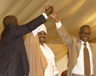 Garang (L) was sworn in as first vice-president on 9 July