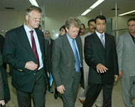 Mohammed Dahlan (2nd R) withEU officials at the Rafah terminal