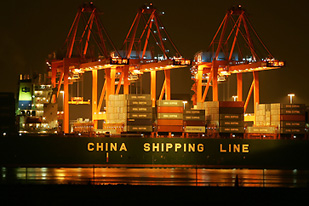 Cranes move shipping containers on a China Shipping Line ship at the ports of Long Beach and Los Angeles [File: David McNew/Getty Images]