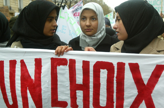 Muslims Rally Against France''s Ban On Religious Headscarves