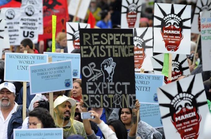 May Day protestors gather in Chicago, Illinois, USA.