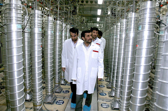 The then-President Mahmoud Ahmadinejad inspecting the Natanz nuclear plant in central Iran, March 2007