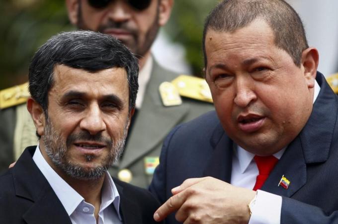 Iran''s President Mahmoud Ahmadinejad is welcomed by Venezuela''s President Hugo Chavez at Miraflores Palace in Caracas