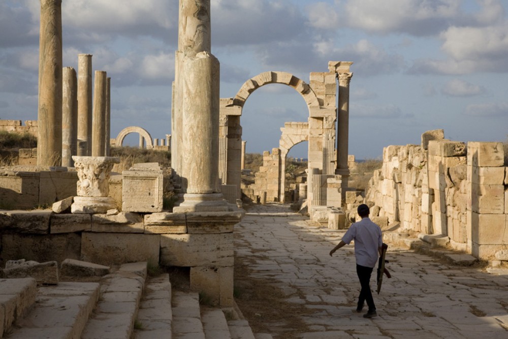<p>The empty Cardo, one of the main streets of Leptis Magna. The locals have organised themselves to protect the site in the face of growing tourism and vandalism.</p>
