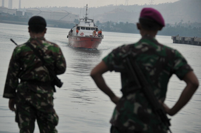 A rescue boat carrying asylum-seekers in Indonesia