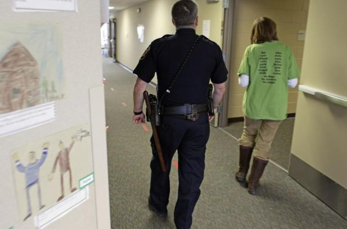 The security presence in US schools has increased since the Sandy Hook attack [AP]