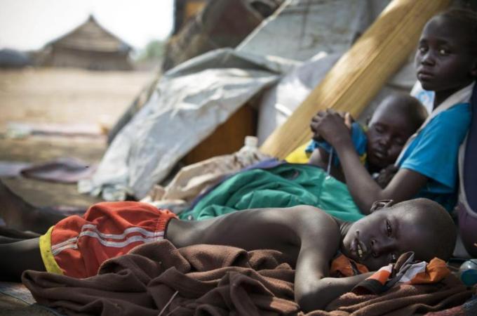 Children displaced by fighting in Bor [EPA]
