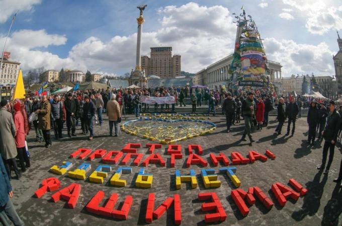 Russian propaganda has portrayed Ukrainian authorities in Kiev as fascists, writes Riabchuk [EPA]