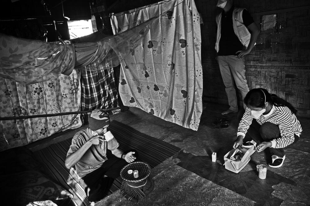 <p>A Myanmarese patient receiving treatment from Médecins sans Frontières in Moreh for multi-drug resistant tuberculosis.</p>