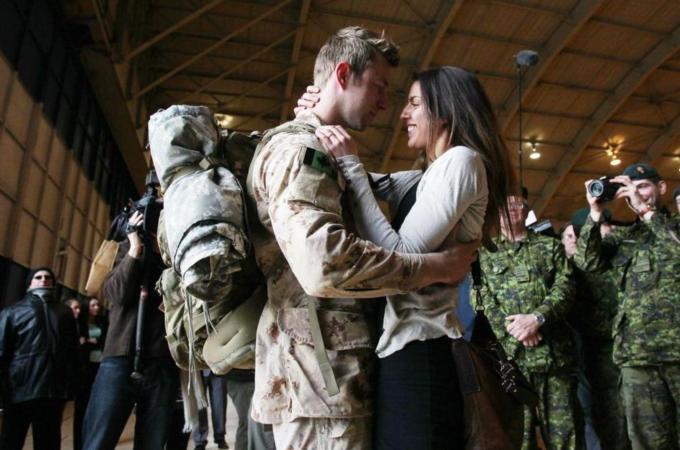 Canadian armed forces members were welcomed home, marking the end of Canada's participation in the Afghanistan war [AFP]