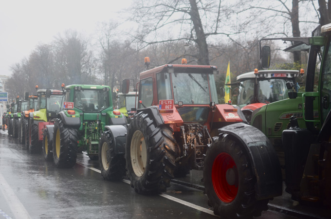 Protesters on tractors gather at the European Commission in Brussels to protest austerity [Simon Marks/Al Jazeera]