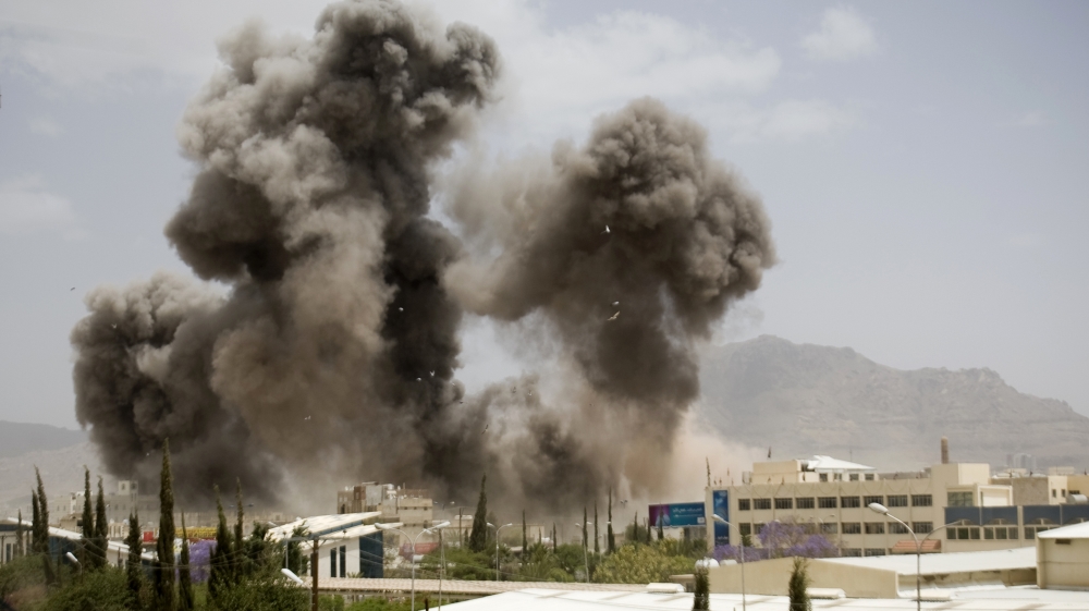 Smoke billows from a Saudi-led airstrike in Sanaa, Yemen [AP]