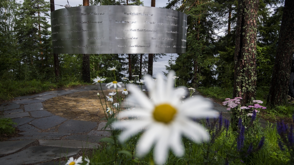 The memorial on the island shows the victims' names, engraved in longhand, on a steel circle suspended in the air [Getty Images]