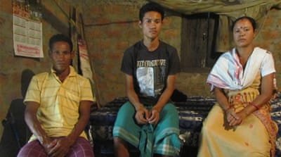 Lakhyamati Daimari, her husband and son were beaten by a mob and banished from their village over witch accusations [Sarita Santoshini/Al Jazeera]