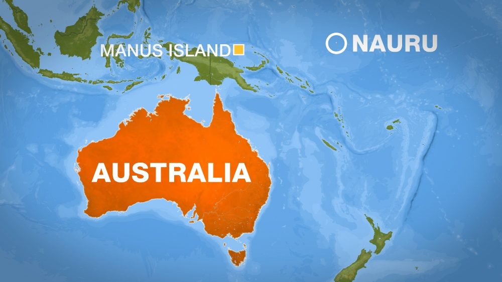 Map showing Austalia, Manus Island and Nauru