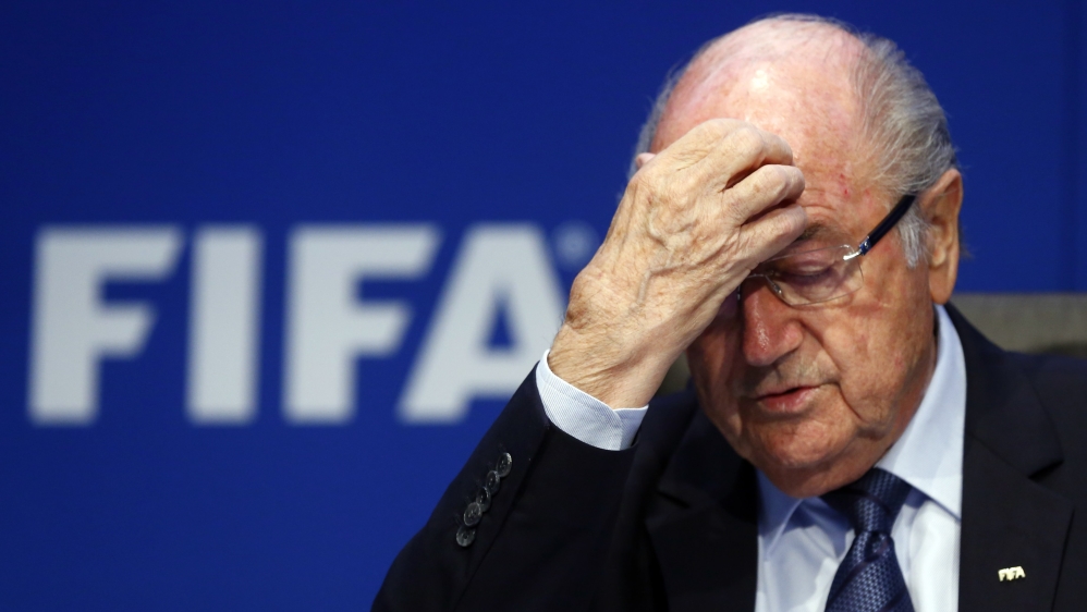 File photo of re-elected FIFA President Blatter gesturing during a news conference after an extraordinary Executive Committee meeting in Zurich