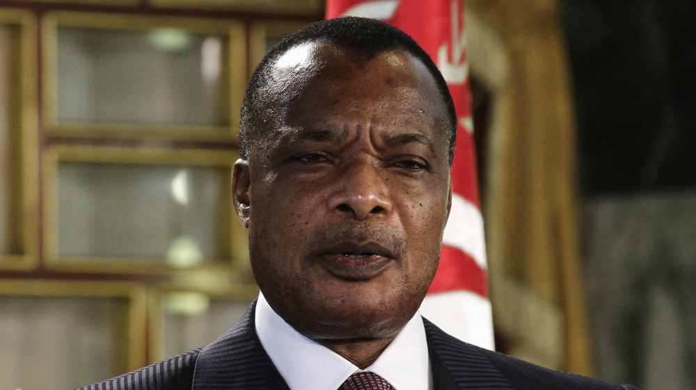 Congo''s President Sassou Nguesso speaks during a news conference at Carthage Palace in Tunis
