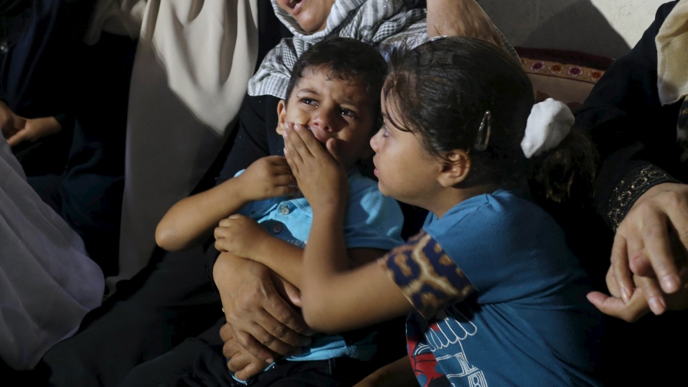 Mother of Palestinian boy Khalil Othman who was shot dead by Israeli forces on Saturday, mourns at their family house in Khan Younis in the southern Gaza Strip