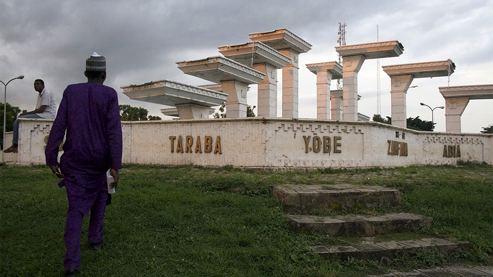 The names of Nigeria's states, including Yobe, are represented on the Unity Fountain, a landmark in the federal capital of Abuja [Caelainn Hogan/Al Jazeera]