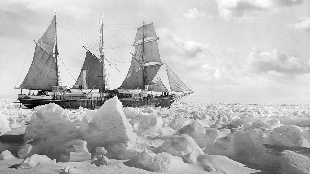 Despite attempts to free her the Endurance was stuck in the pack ice for nearly a year before sinking. Courtesy: RGS-IBG