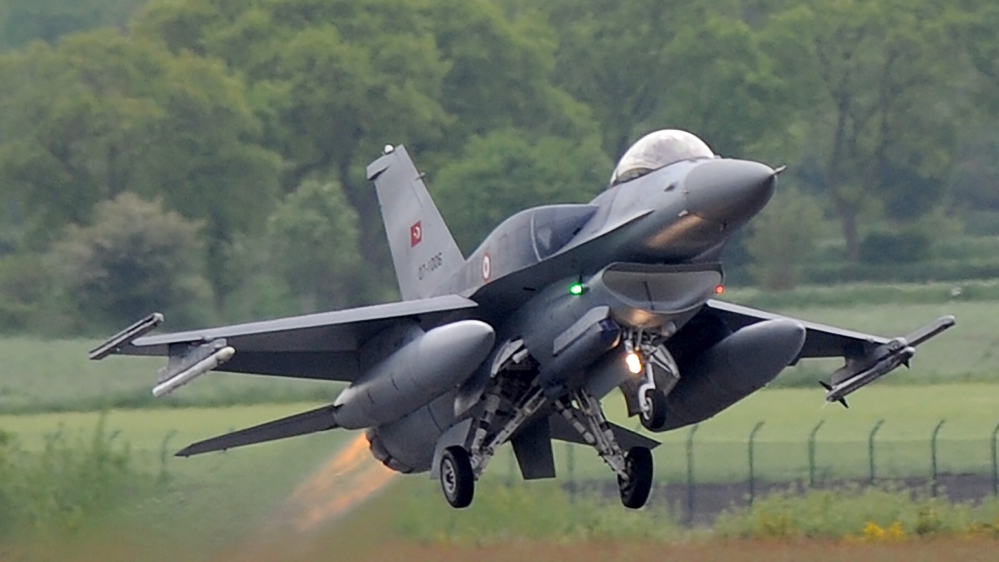 Turkish air force F-16 jets shoot down a foreign fighter plane