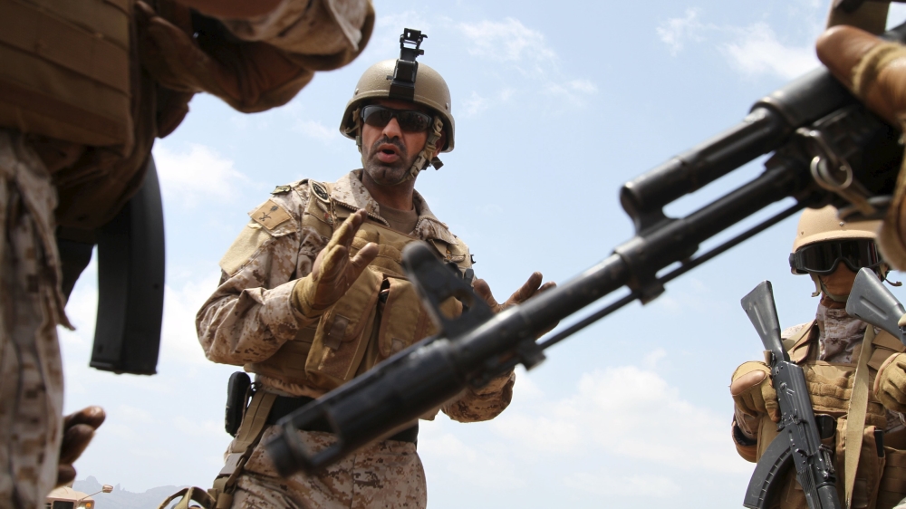 File picture shows senior army commander Abdullah al-Sahian, who commands the Saudi forces in Yemen''s southern port city of Aden, talking to his soldiers in their base in Aden