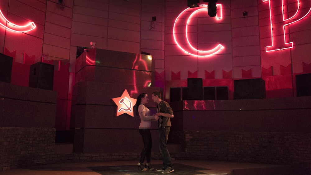 The USSR nightclub in Donetsk, the regional capital of Donbass, is the main destination for a special night out. [Janos Chiala and Tali Mayer/Al Jazeera] 