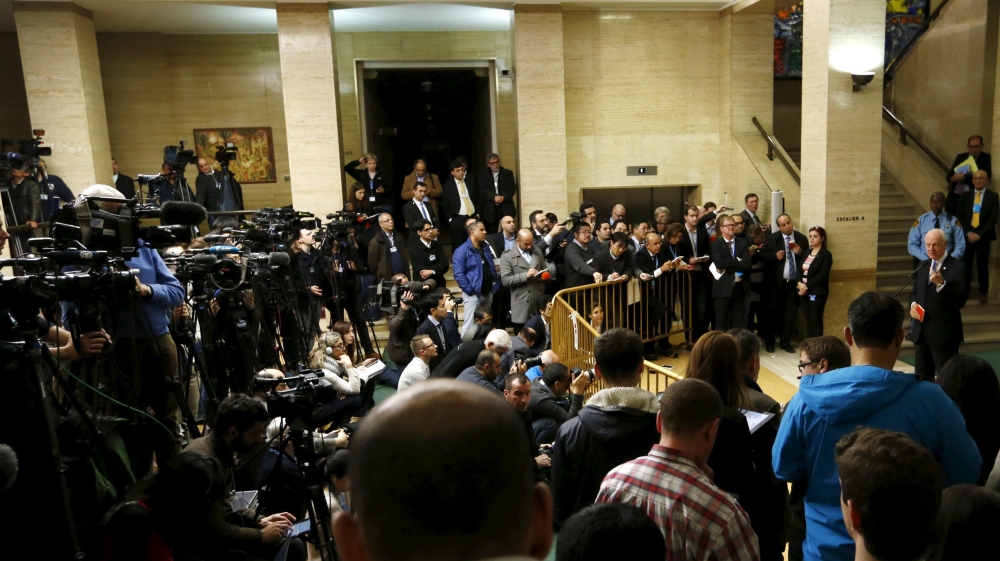 U.N. mediator for Syria Staffan de Mistura delivers a statement after the opening of the Syrian peace talks at the UN European headquarters in Geneva, Switzerland