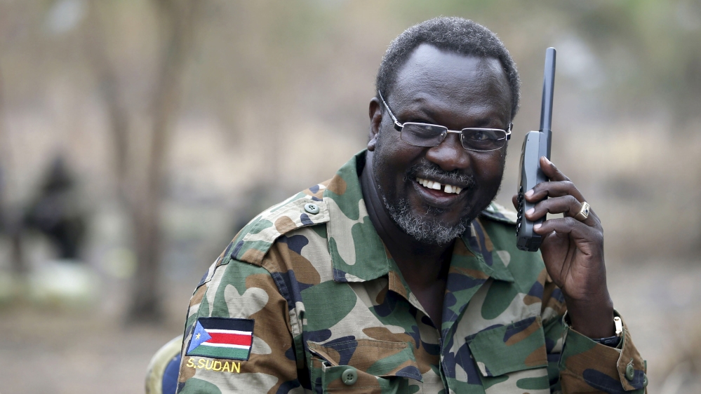 File photo of South Sudan''s rebel leader Riek Machar talking on the phone in his field office in a rebel controlled territory in Jonglei State
