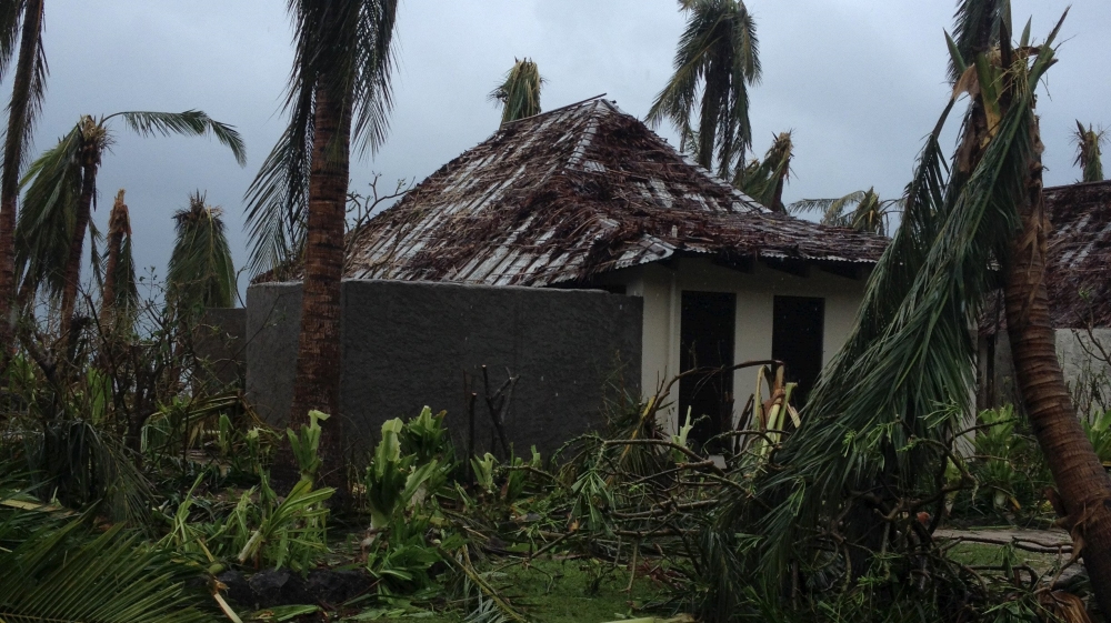 A beachside villa and trees lay destroyed following high winds caused by Cyclone Winston at the Tokoriki Island Resort in Fiji
