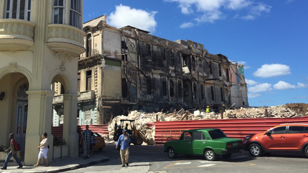 Construction is under way for a hotel overlooking the Malecon, Havana's famed promenade along the Atlantic Ocean [Natasha Ghoneim/Al Jazeera]