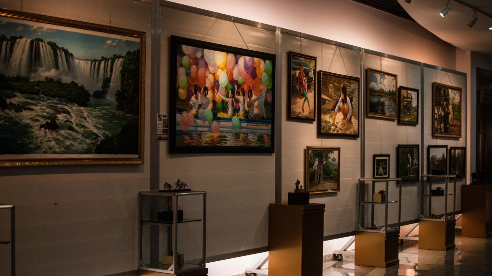 North Korean artworks on sale at the Angkor Panorama Museum. Experts say overseas art projects are a vital source of revenue for the North Korean government [Sebastian Strangio/Al Jazeera] 