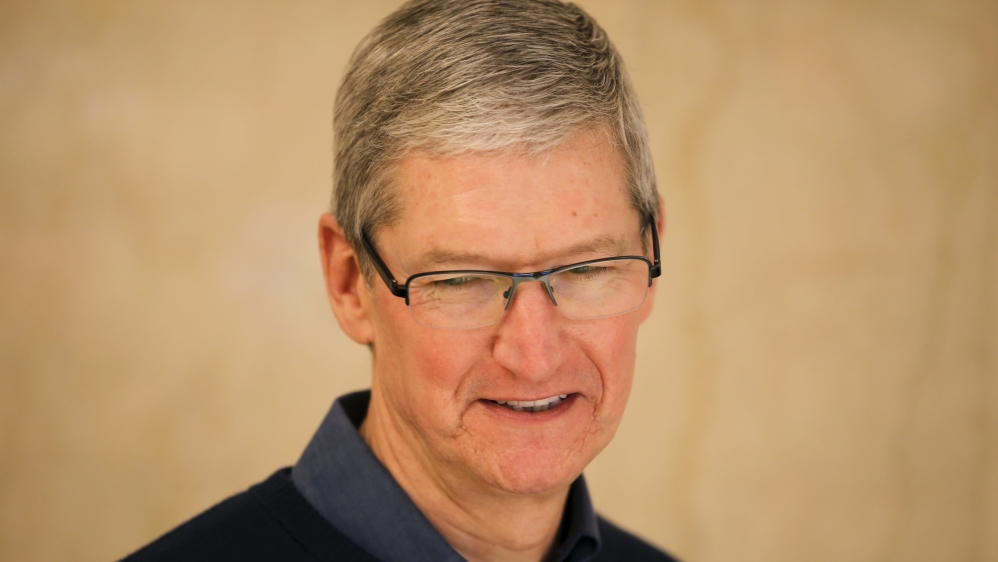 Apple Chief Executive Officer Tim Cook speaks during a event for students to learn to write computer code at the Apple store in the Manhattan borough of New York
