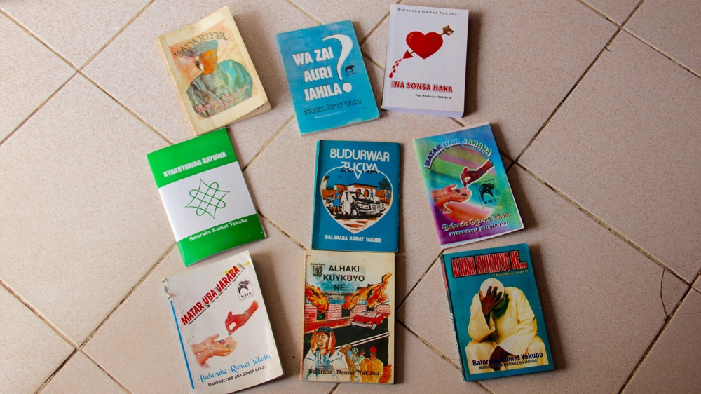 Balaraba Ramat Yakubu's nine novels [Femke van Zeijl/Al Jazeera] 