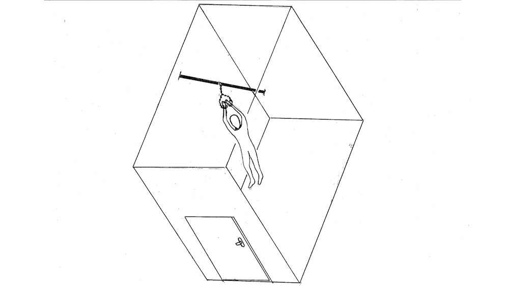 
One of the sleep-deprivation tactics used as part of the CIA's enhanced interrogation programme involved suspending prisoners by their hands from a metal bar near the ceiling of a cell so that their feet barely touched the ground [Courtesy of Mohamed Ahmed al Shoreiya Ben Soud] 
