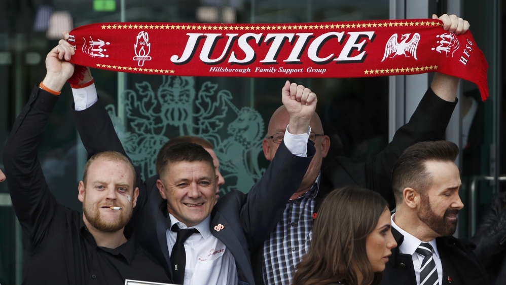 DO NOT USE - Relatives react after the jury delivered its verdict at the new inquests into the Hillsborough disaster, in Warrington, Britain