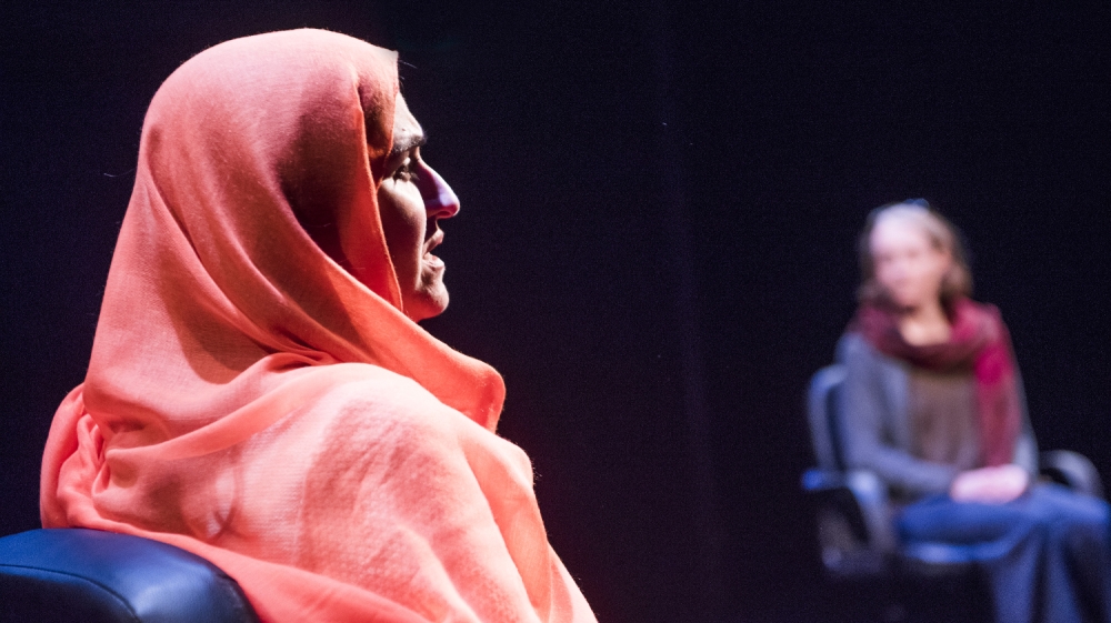 Nathalie Armin, left, as Yasmin, and Penny Layden as Geraldine in the play Another World [Tristram Kenton/Courtesy of the London National Theatre]