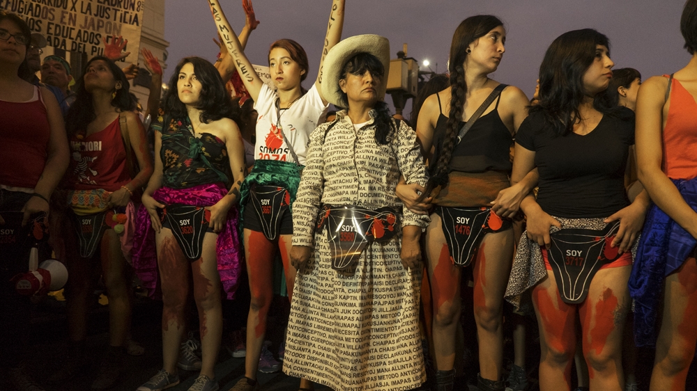 Victoria Vigo among protesters who were chanting: 'We are the children of the villagers who you couldn't sterilise' [Eline van Nes/Al Jazeera]