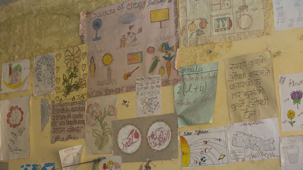 A wall in a madrasa classroom in Nepalgunj [Prabhat R Jha/Al Jazeera] 