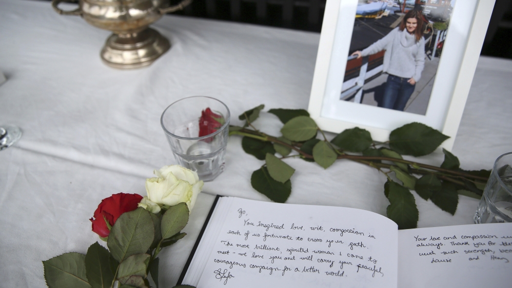 A book of condolence for Labour Party MP Jo Cox is seen near her houseboat in Wapping in London