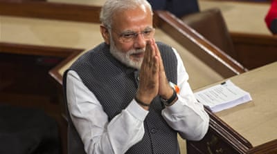 Modi gestures after addressing a joint session of Congress in the US Capitol in Washington, DC [Reuters]
