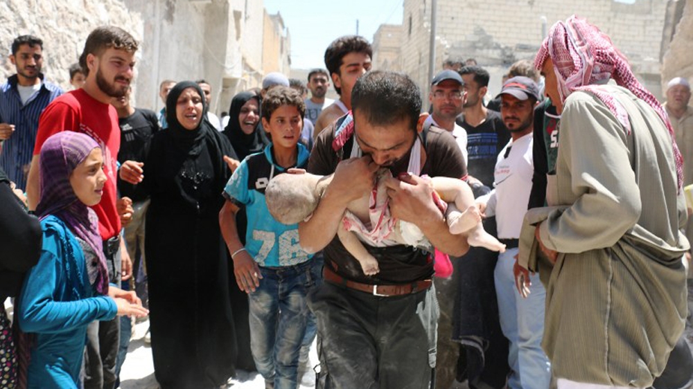 Aftermath of air srike on Syrian city of Aleppo