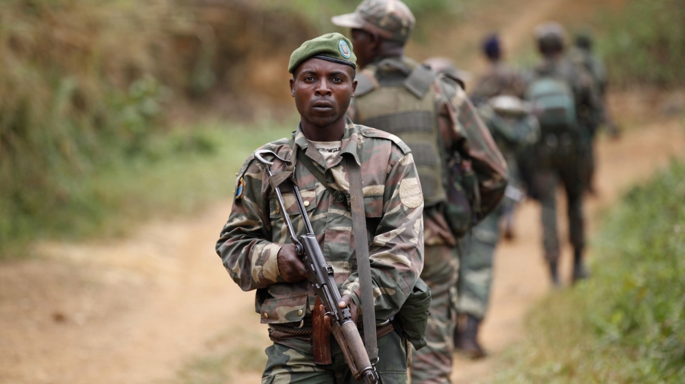 Democratic Republic of Congo military personnel patrol against the Allied Democratic Forces and the National Army for the Liberation near Beni