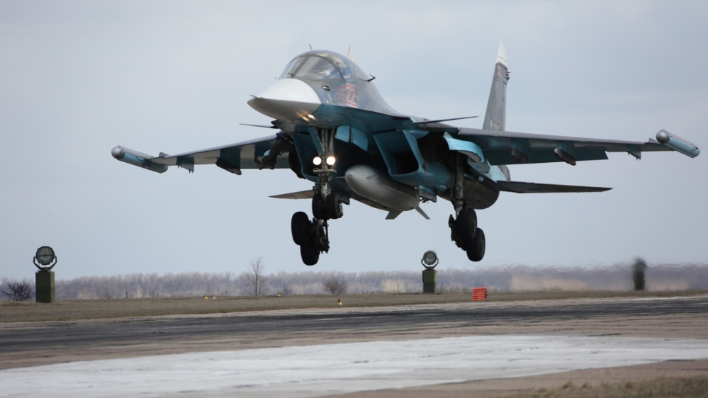 Russian aircraft Su-34 lands returning from Syria