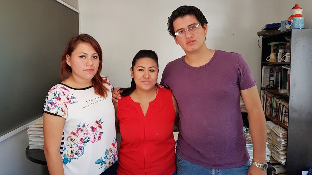 Rocio Cruz, Livier Castro and Joel Vargas began campaigning for peace in Colima after their friend Alma Hernandez was murdered in April. [Duncan Tucker/Al Jazeera] 