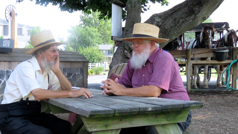 
Melvin 77, left, and Aaron, 70 discuss the elections. Aaron said he does not approve of Trump being a casino owner . 'We're not like the Baptists or the Lutheran folks. They might tell him what to do … we are not going to tell you what to do' [Jessica Sarhan/Al Jazeera]
