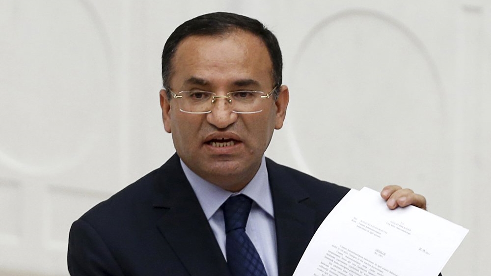 File photo of Justice Minister Bekir Bozdag at Turkish Parliament during debate in Ankara