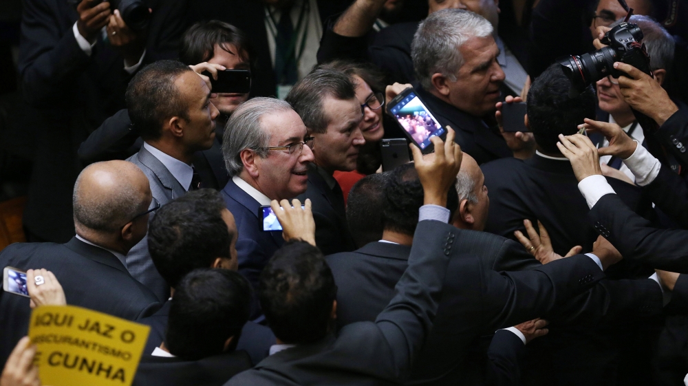 Former speaker Eduardo Cunha leaves a session of the House in Brasilia