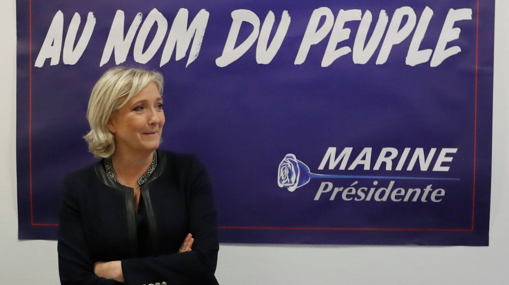 France''s far-right National Front leader Marine Le Pen poses