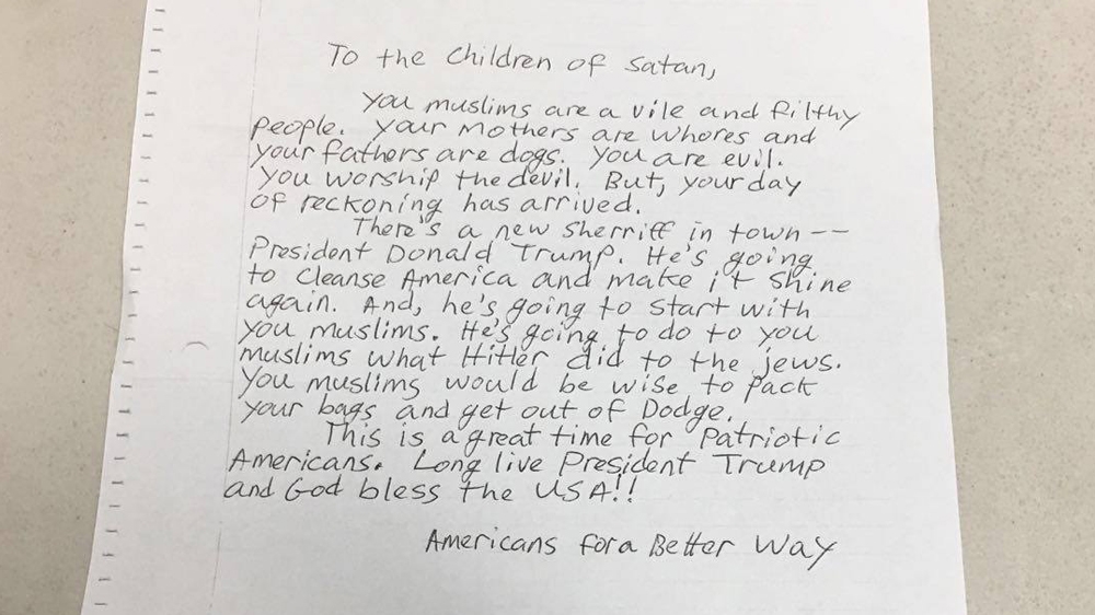 ''Hateful letters'' sent to three California mosques